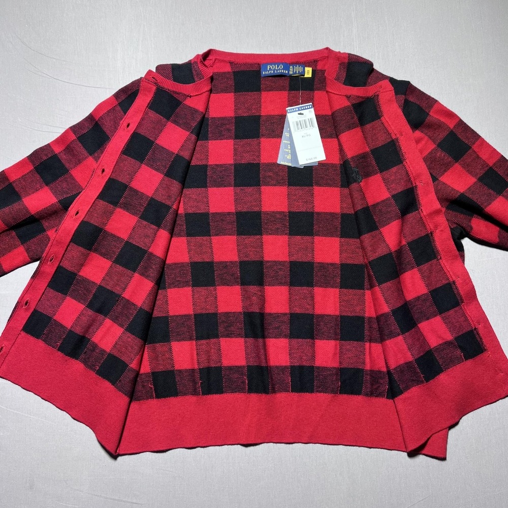 Polo Ralph Lauren Plaid Cardigan Womens XL Red Buffalo Button‎ Cotton Wool - Picture 6 of 13